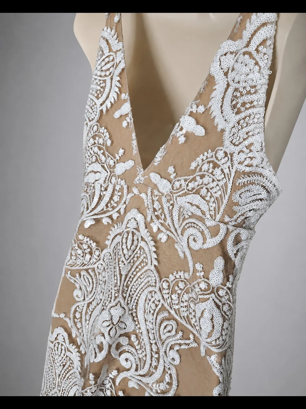 Free People Womens Nude White Lace Overlay V-Neck Boho Mini Dress Size 0 - Picture 7 of 9